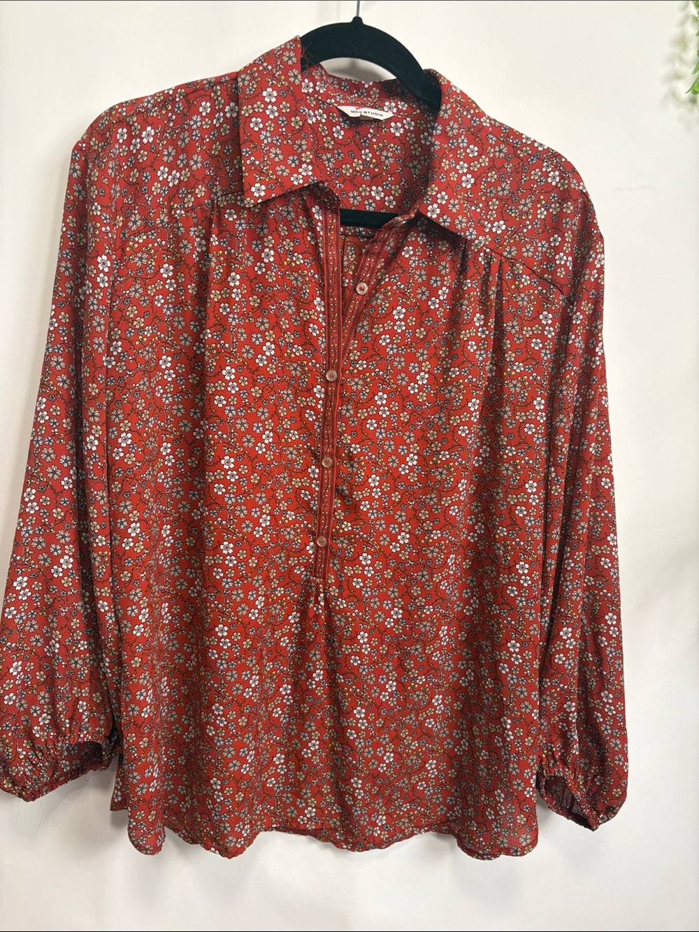 Max Studio Rust-Red Floral Button Front Blouse